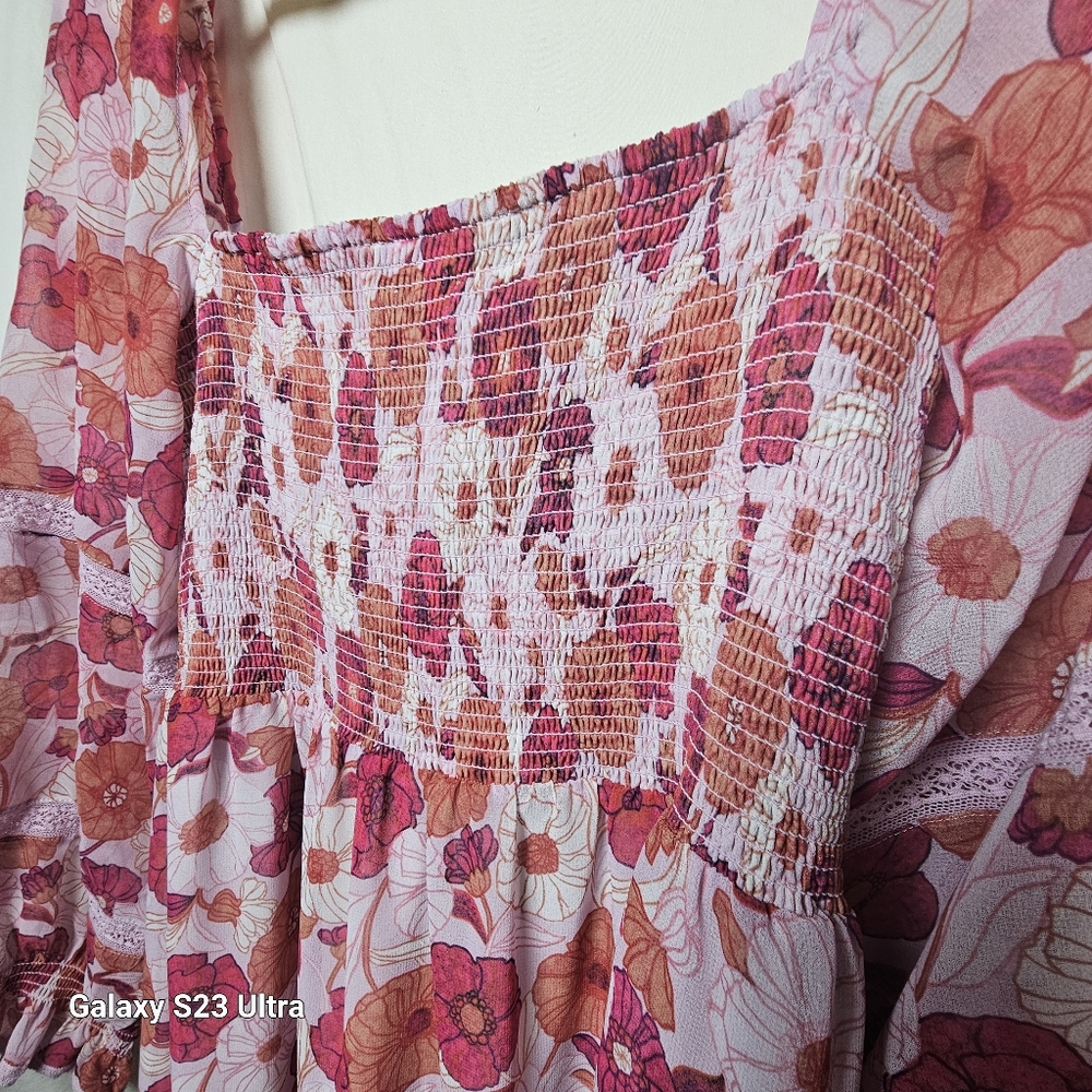 Aritzia Wilfred Hot And Pastel Pink Orange Floral Grace Midi Dress Lined Size M - Picture 4 of 6